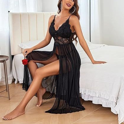 Sexy slit see-through seductive long skirt