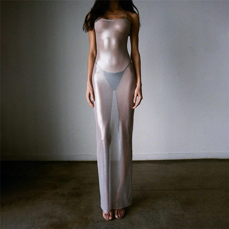New see-through silver-strap dress