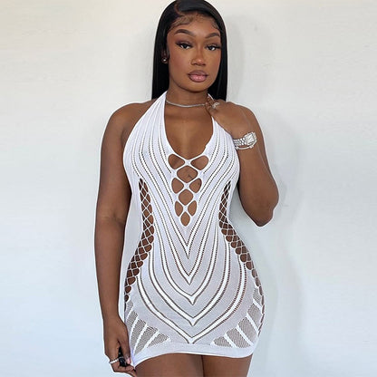 One-piece mesh dress with seductive crotch