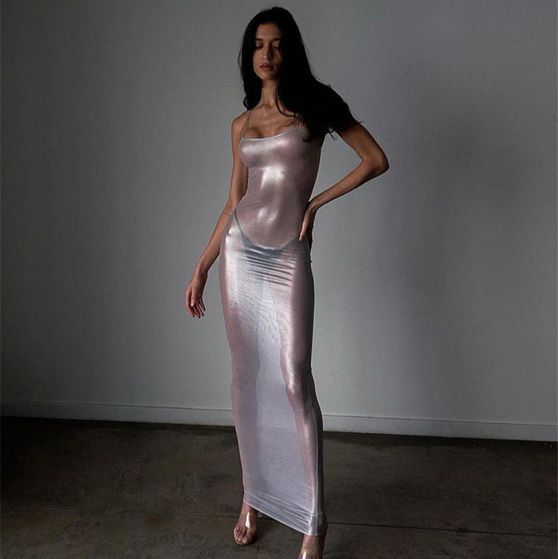 New see-through silver-strap dress