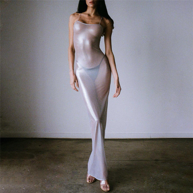New see-through silver-strap dress