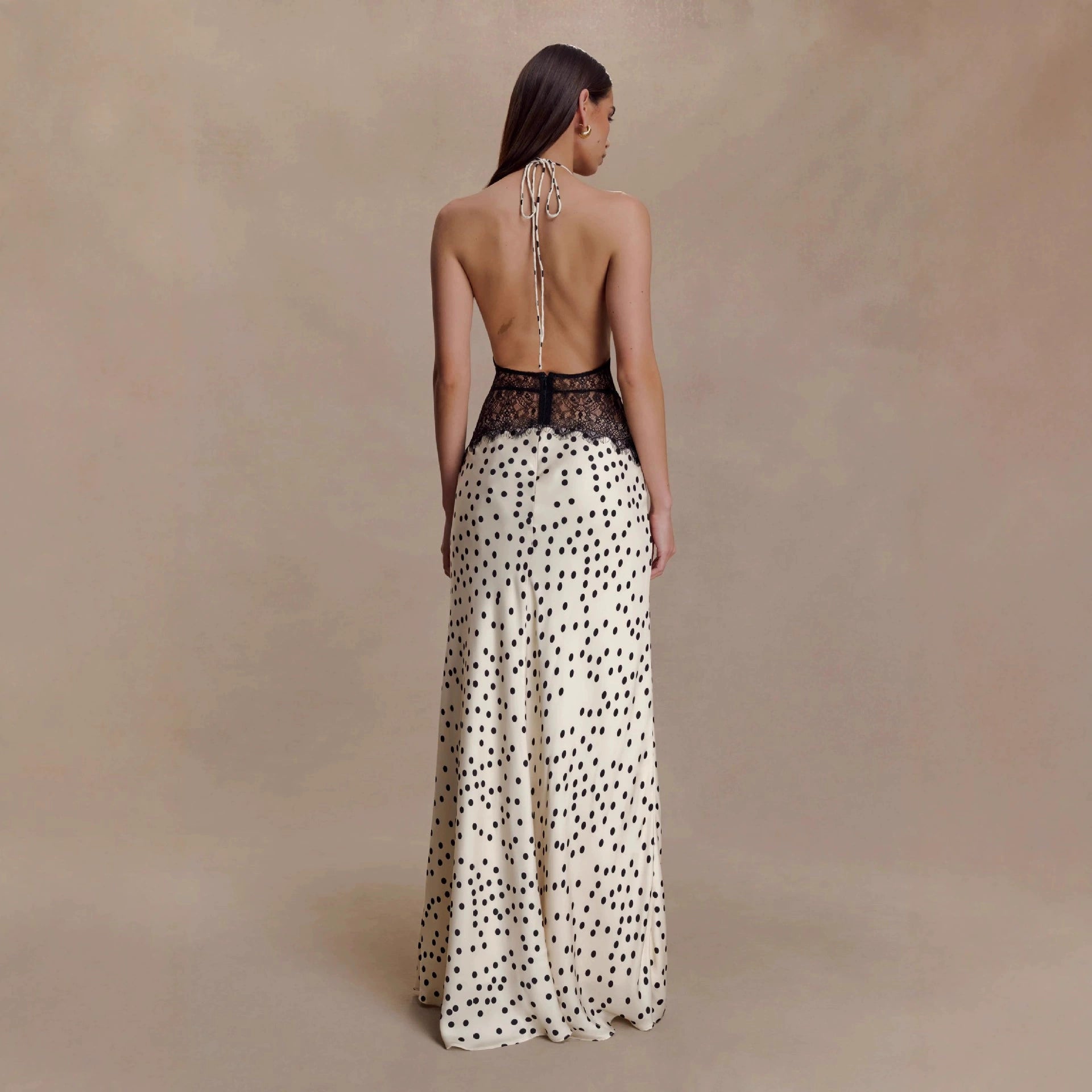 Polka dot lace patchwork maxi dress