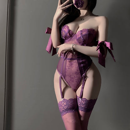 Purple lace bodysuit pure desire uniform