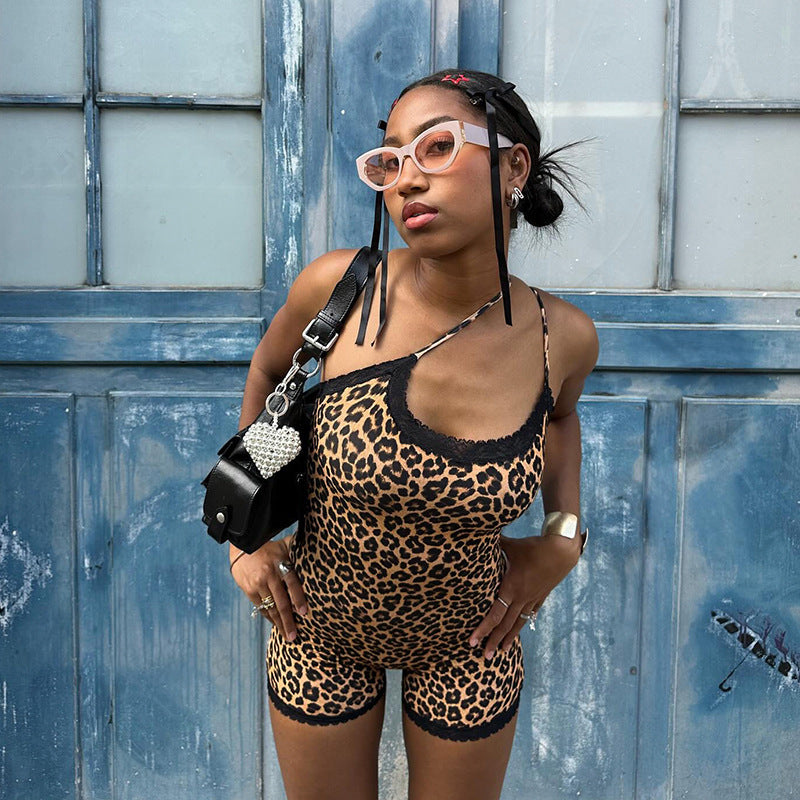 Leopard print lace jumpsuit