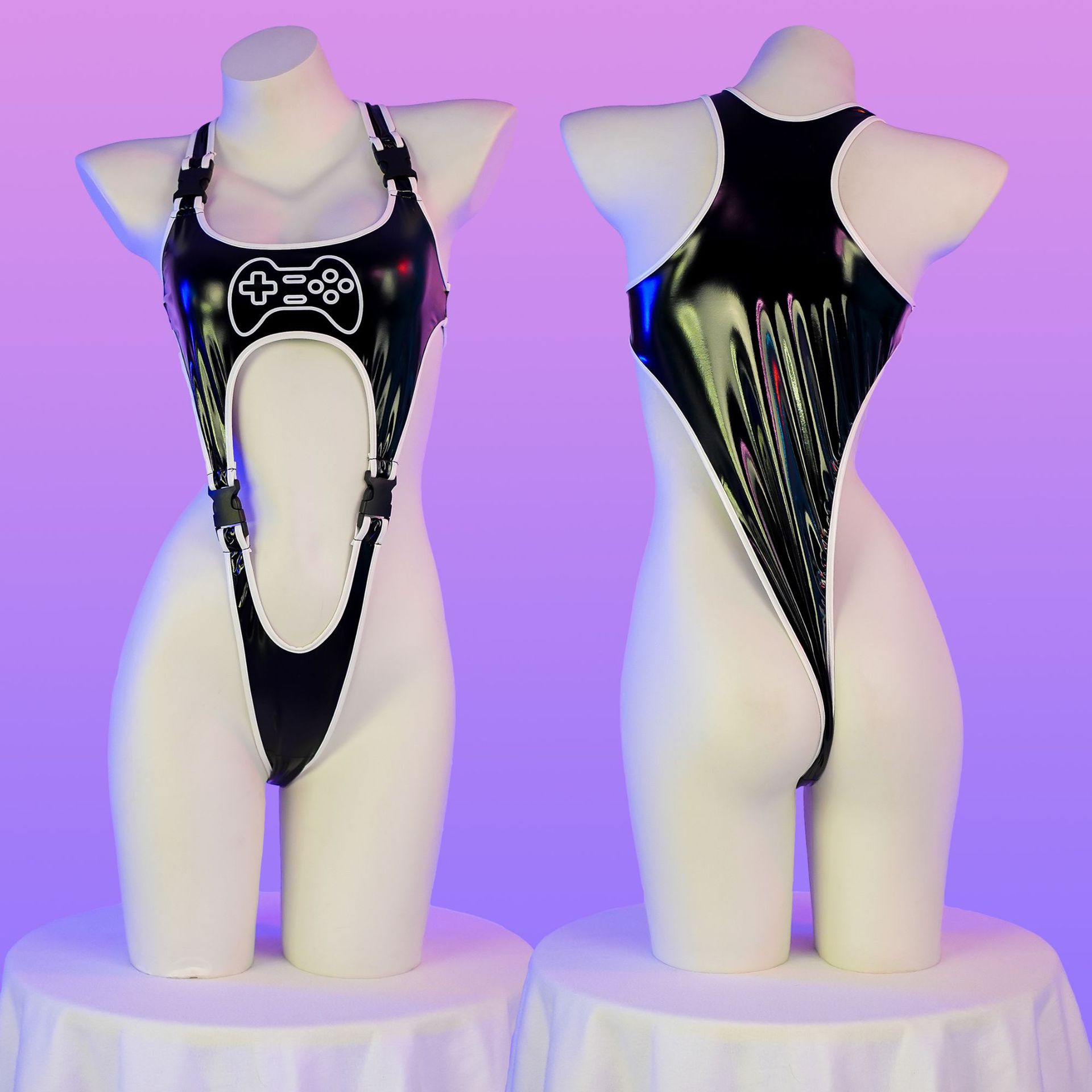 Patent leather cutout bodysuit