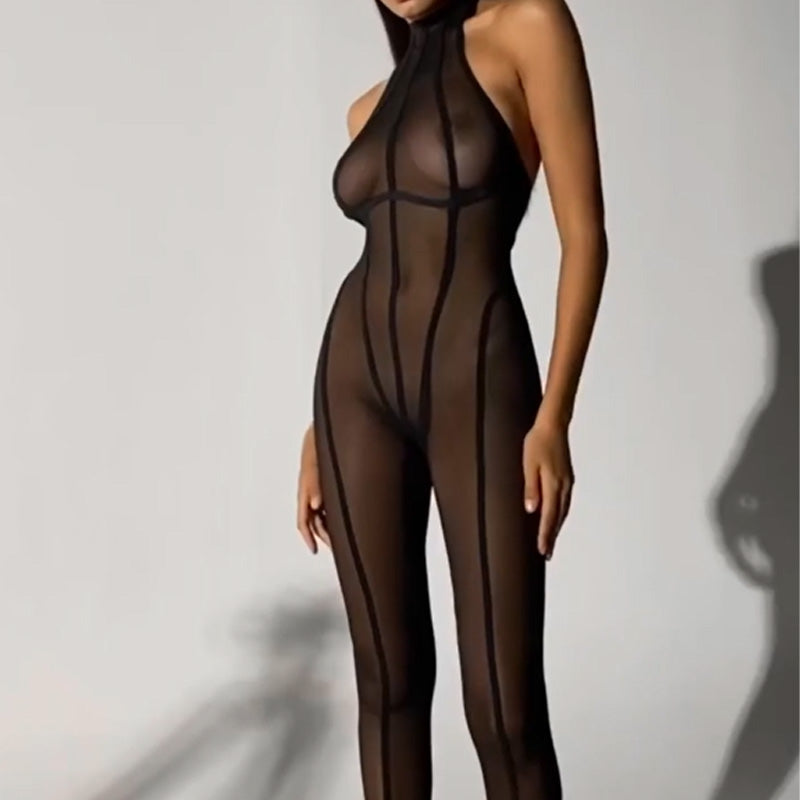 New vertical striped tulle jumpsuit