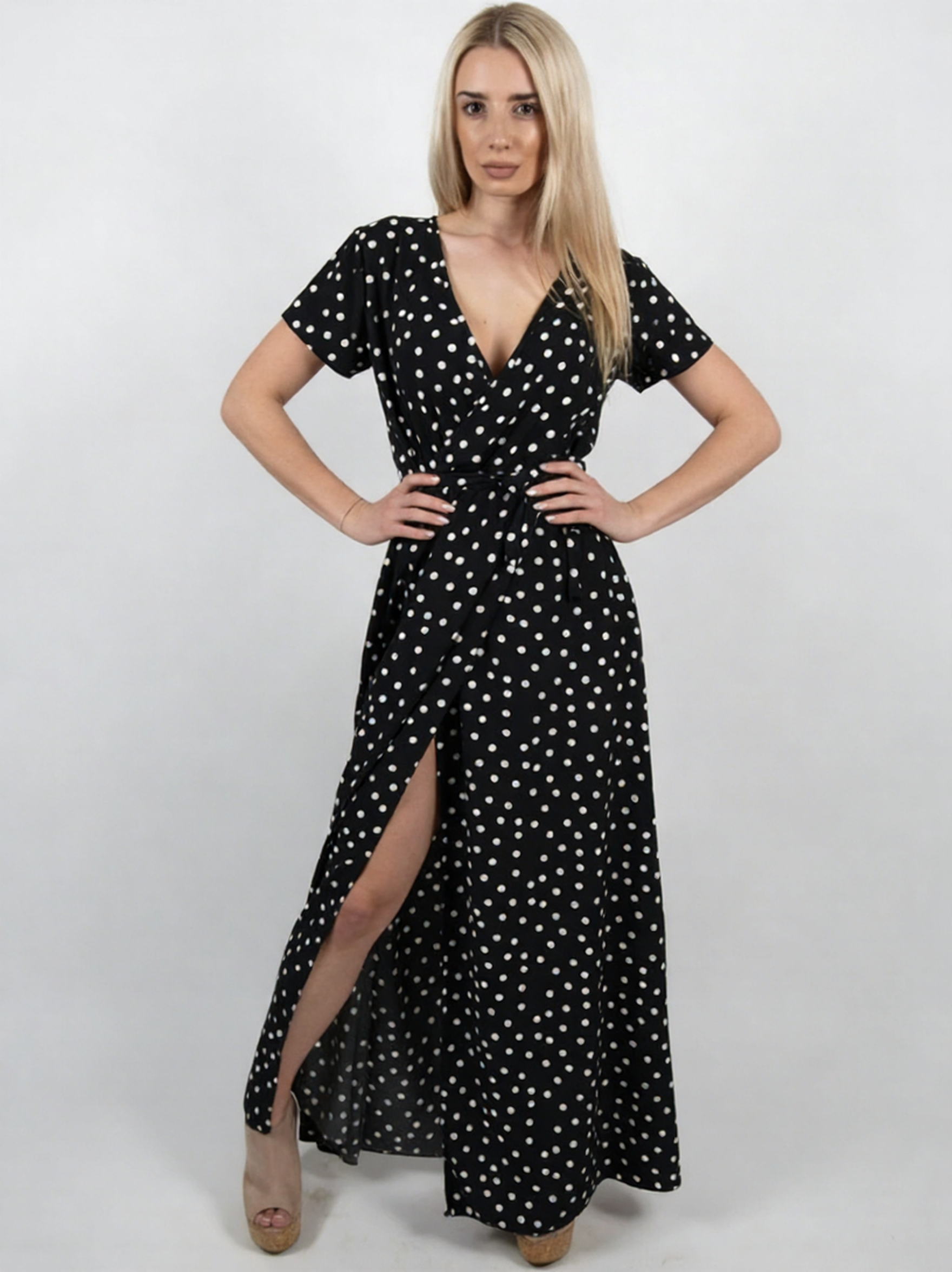 Polka dot slit maxi skirt