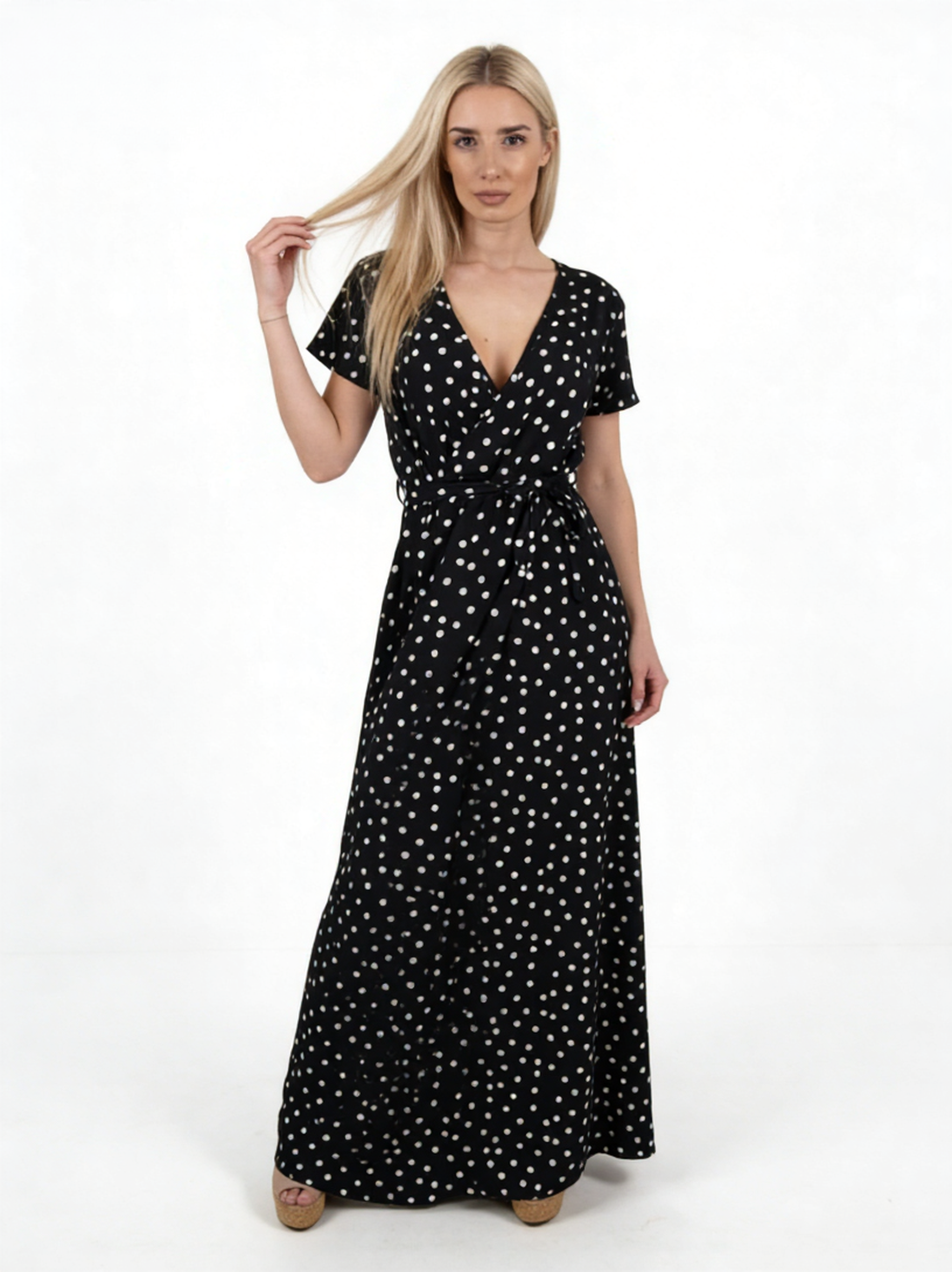 Polka dot slit maxi skirt