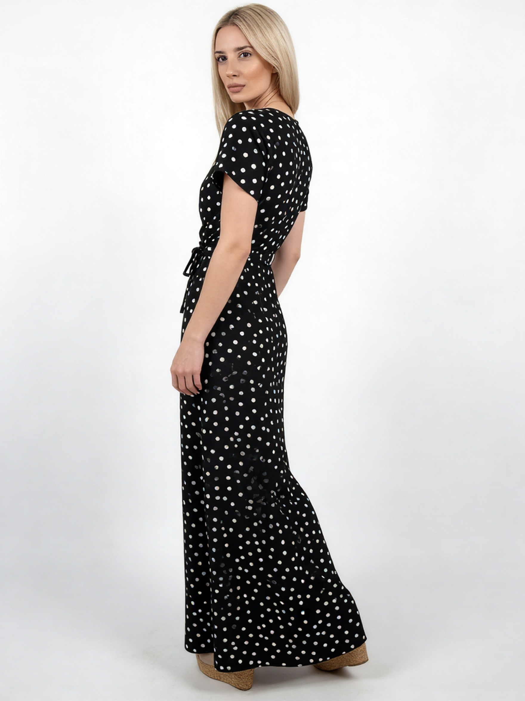Polka dot slit maxi skirt
