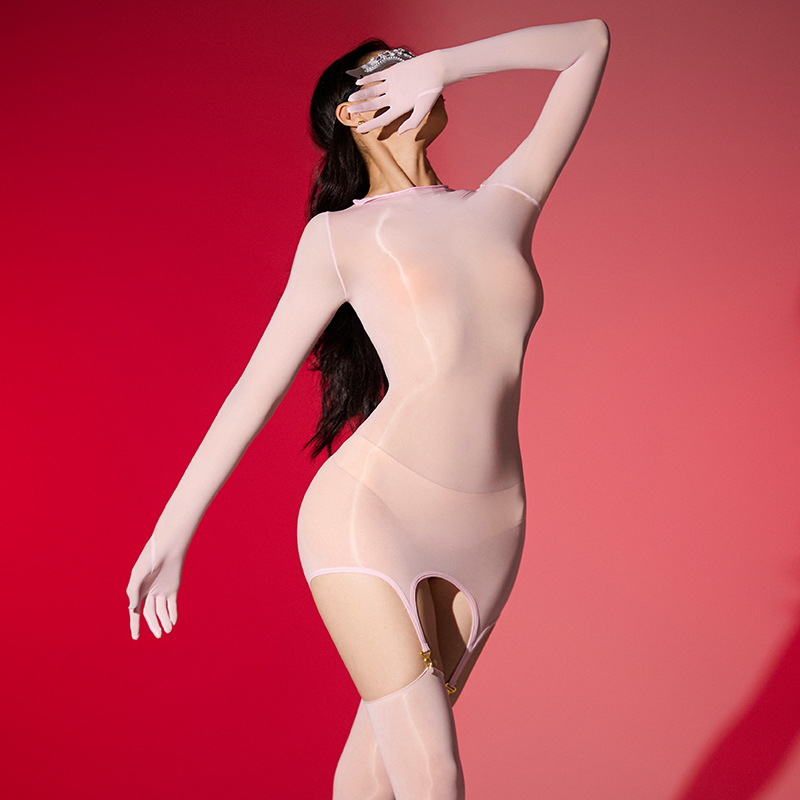 Shiny seamless one-piece garter stockings