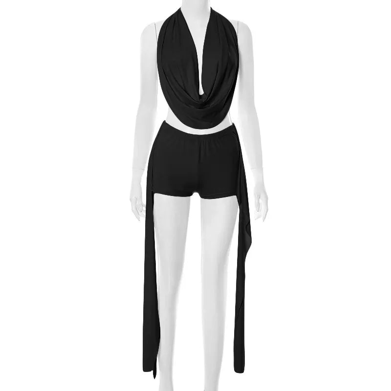 Halter neck sleeveless backless two-piece suit