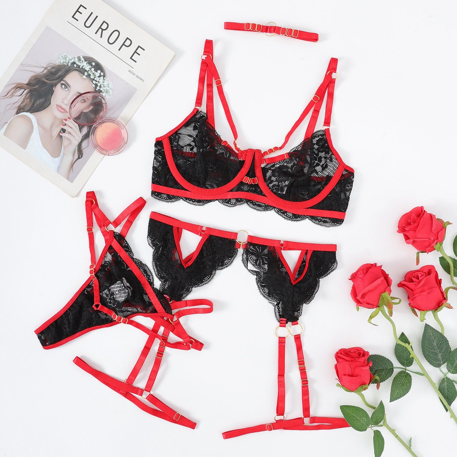 New lace contrasting color underwear set